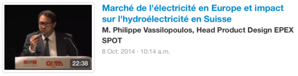  Marché de l'électricité en Europe et impact sur l'hydroélectricité en Suisse M. Philippe Vassilopoulos, Head Product Design EPEX SPOT 