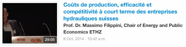  Coûts de production, efficacité et compétitivité à court terme des entreprises hydrauliques suisses Prof. Dr. Massimo Filippini, Chair of Energy and Public Economics ETHZ 